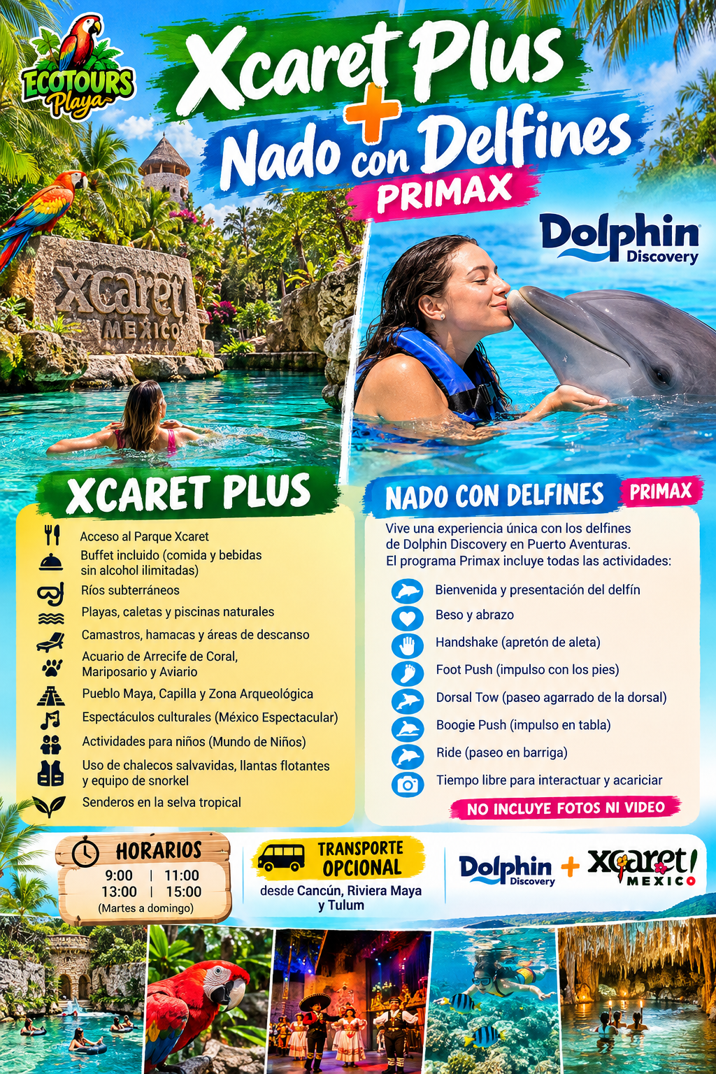 Xcaret Plus + Nado con Delfines Primax | Riviera Maya