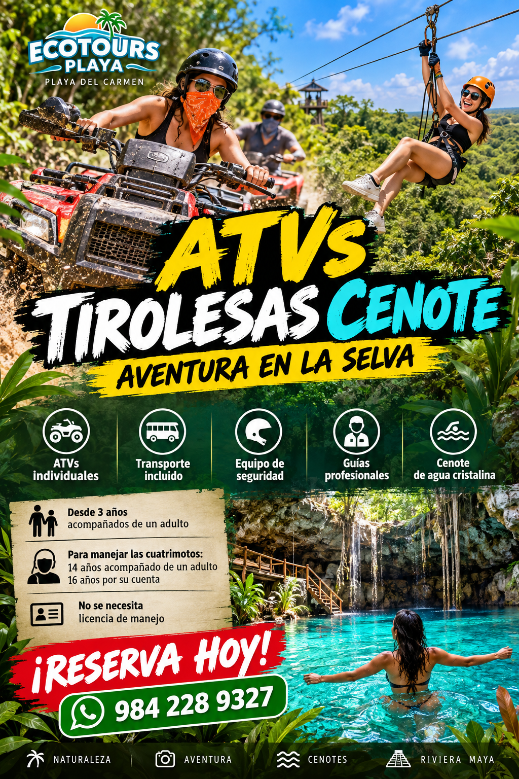 ATVs + Tirolesas + Cenotes
desde Playa del Carmen → $1890 mxn
