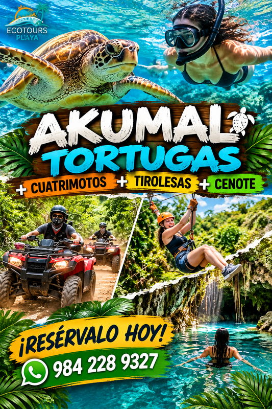 Akumal Adrenaline: Tortugas + ATVs + Tirolesas + Cenote
