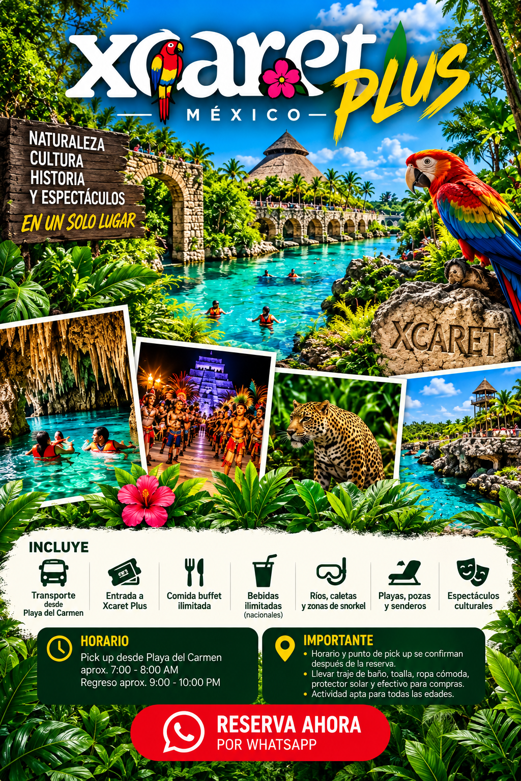 Xcaret Plus: Entrada + Comida Buffet