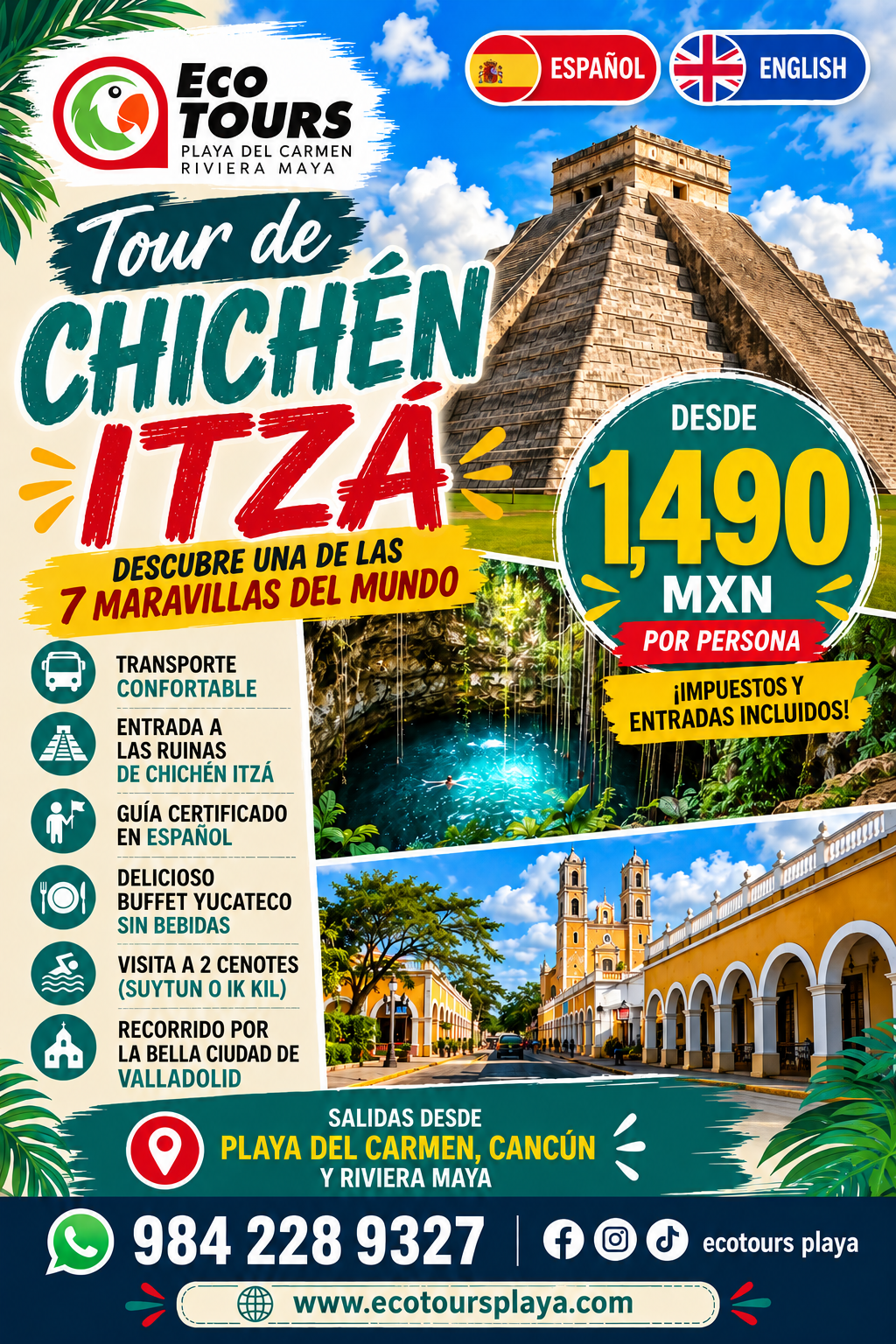 Chichén Itzá clásico + Cenote Xkeken + Valladolid
