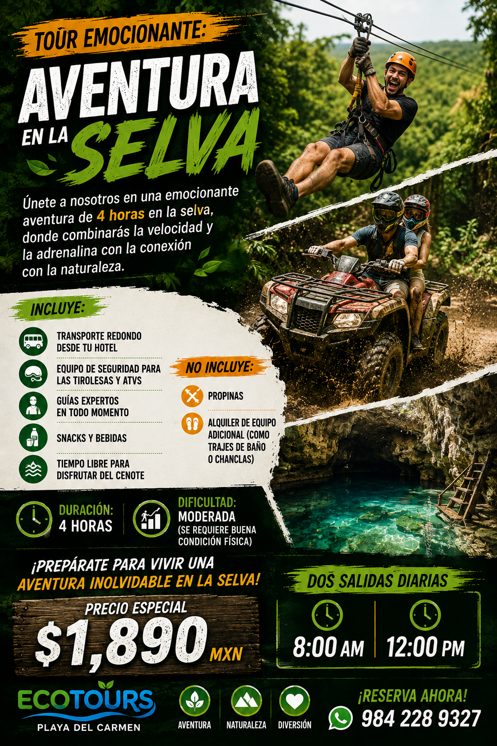 ATV TIROLESAS Y CENOTE: TOUR EN LA SELVA