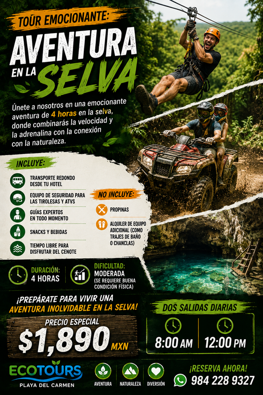 ATV TIROLESAS Y CENOTE: TOUR EN LA SELVA