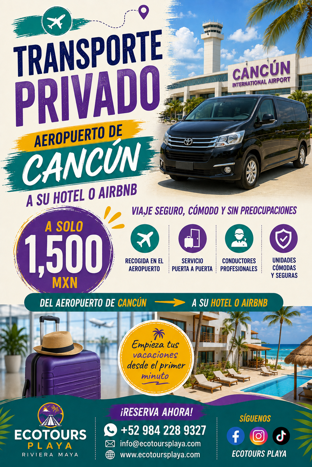 Transport privé aller-retour vers l'aéroport de Cancun
