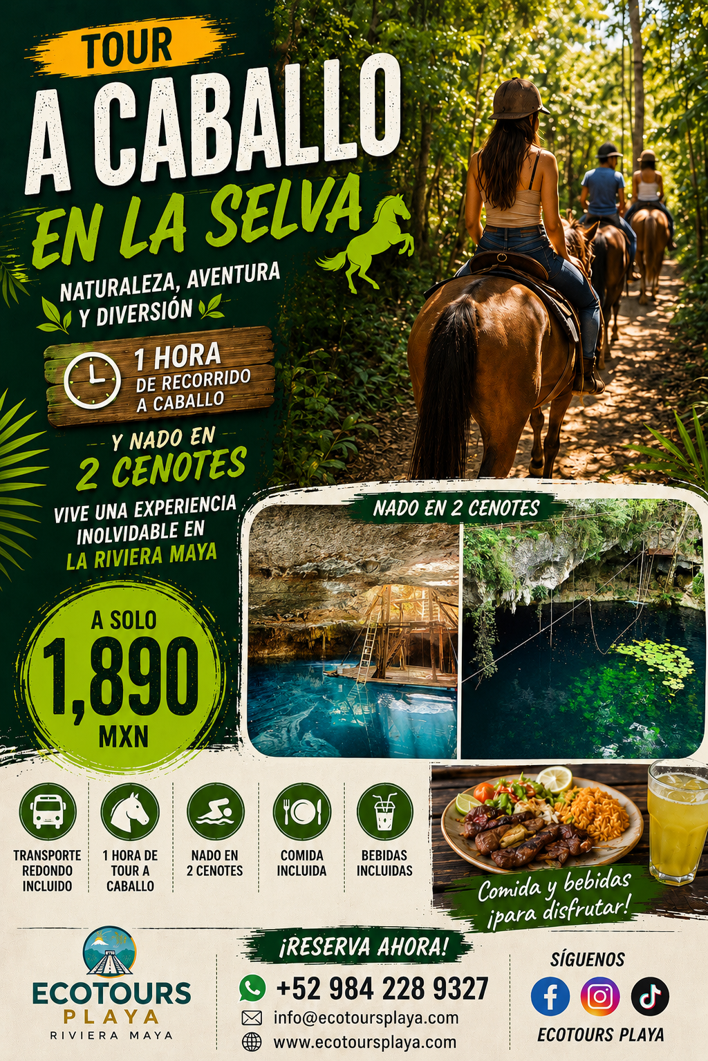 CABALLO EN LA SELVA Y CENOTE
