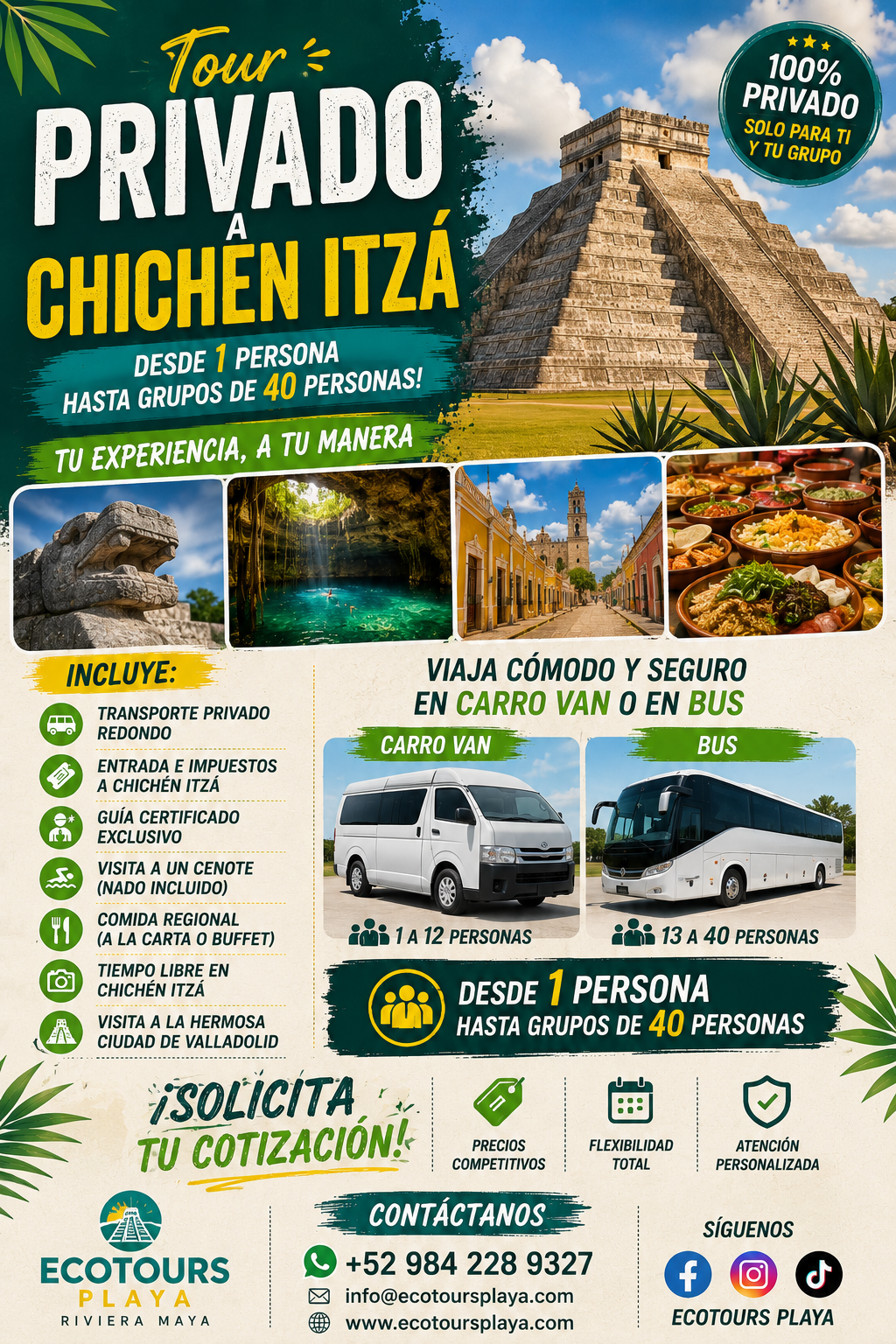 Tour privado a Chichén Itzá más visita al cenote y Valladolid