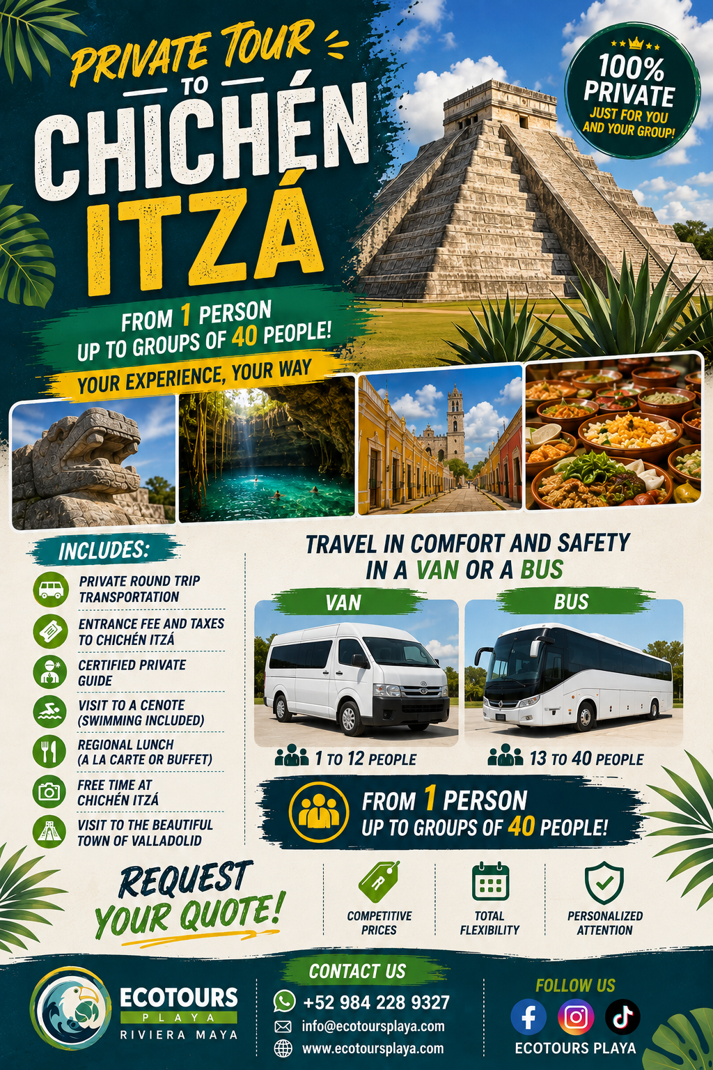 Tour privado a Chichén Itzá más visita al cenote y Valladolid
