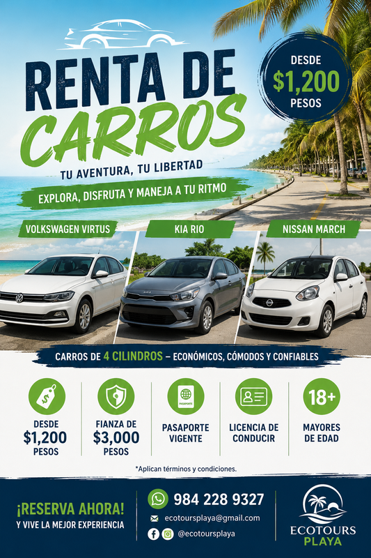 Renta de Autos en Playa del Carmen | Desde $1,200 MXN 🚙
