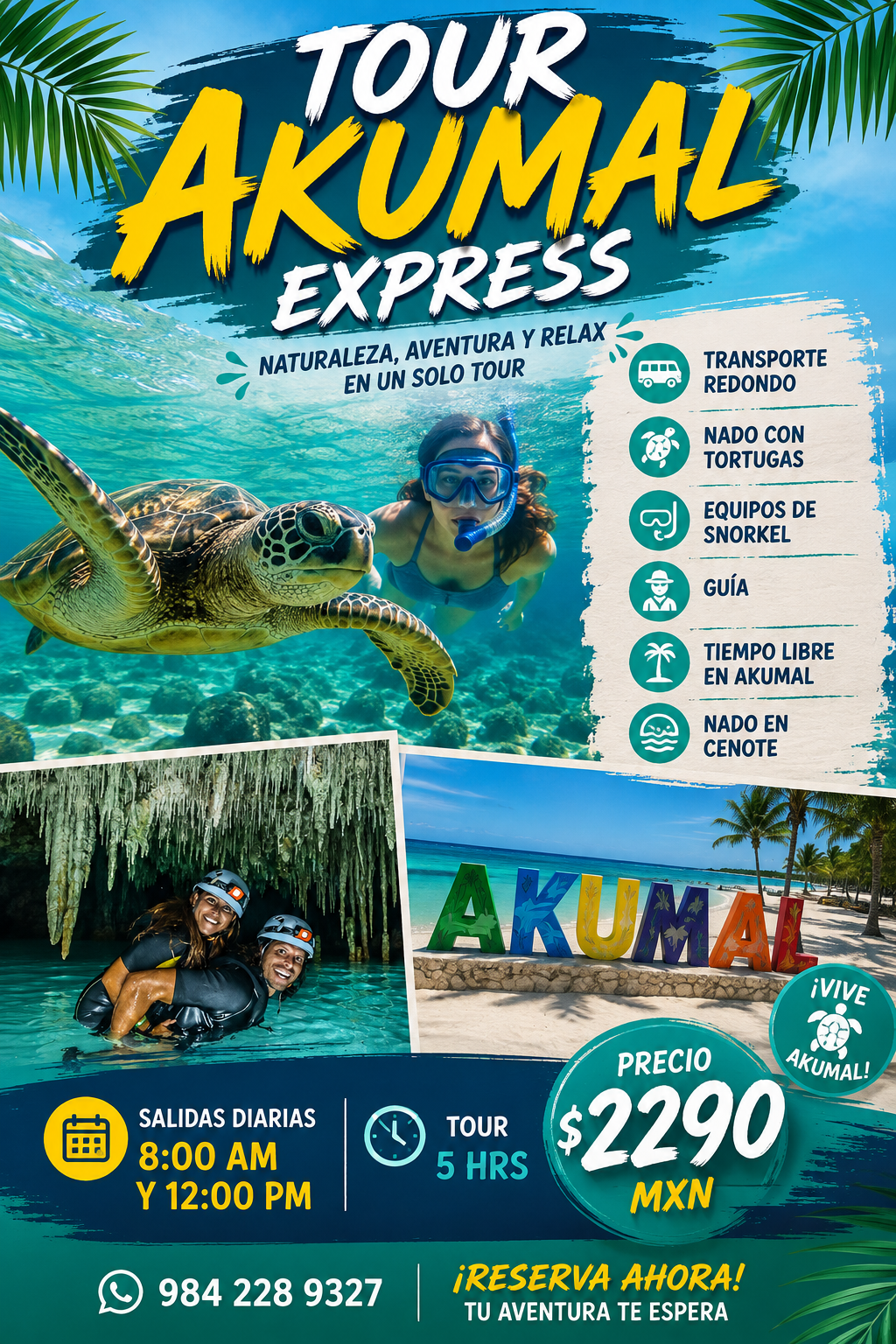 AKUMAL EXPRESS: Akumal Tortugas + Cenote